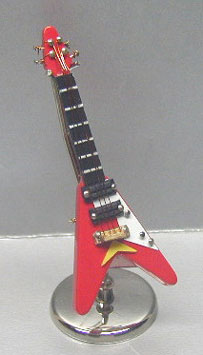 Dollhouse Miniature Electric Guitar/Red/ with Case and Stand